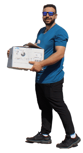 Man moving boxes in hand
